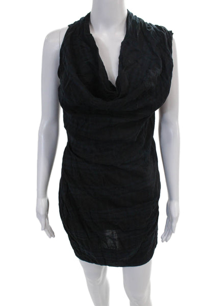 AllSaints Co Ltd Spitalfields Womens Cotton Plaid Drape Neck Dress Black Size 8
