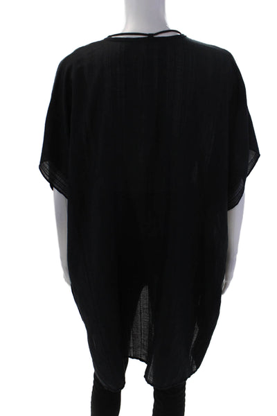 Robin Piccone Womens Cotton Short Sleeve V-neck Lined Blouse Black Size S