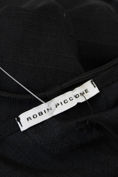 Robin Piccone Womens Cotton Short Sleeve V-neck Lined Blouse Black Size S