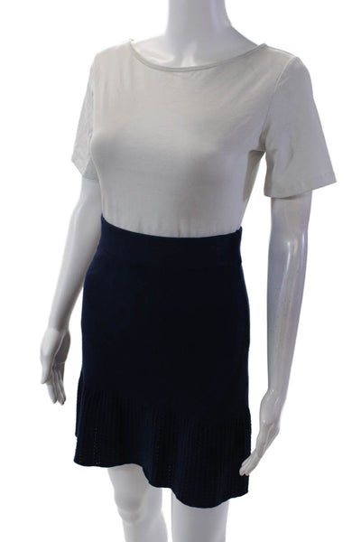 Sundays Womens Elastic Waistband Open Knit Trim Skirt Navy Size Medium
