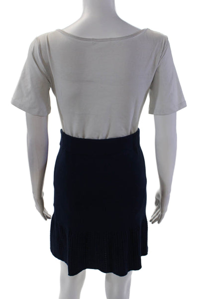 Sundays Womens Elastic Waistband Open Knit Trim Skirt Navy Size Medium
