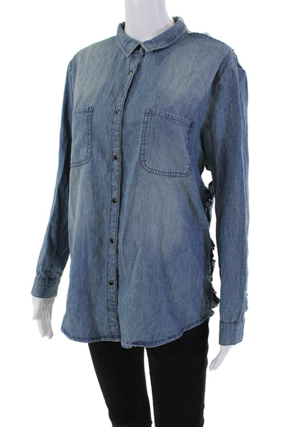 Millou Womens Cotton Cut Out Back Skull Studded Collar Denim Shirt Blue Size XS