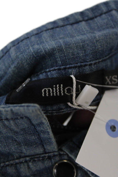 Millou Womens Cotton Cut Out Back Skull Studded Collar Denim Shirt Blue Size XS