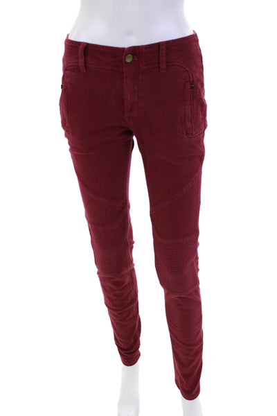 Marissa Webb Womens High Rise Textured Detail Zip Ankle Skinny Jeans Red Size 27