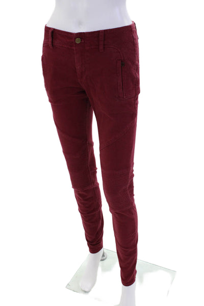 Marissa Webb Womens High Rise Textured Detail Zip Ankle Skinny Jeans Red Size 27
