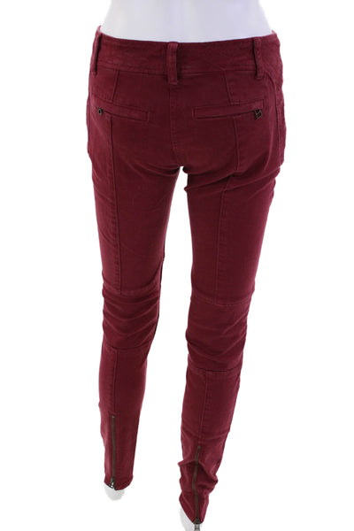 Marissa Webb Womens High Rise Textured Detail Zip Ankle Skinny Jeans Red Size 27