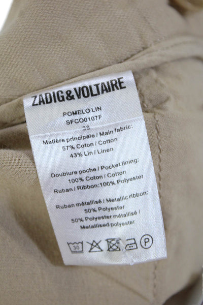 Zadig & Voltaire Womens Zipper Fly Mid Rise Straight Leg Pants Brown Size EU 38