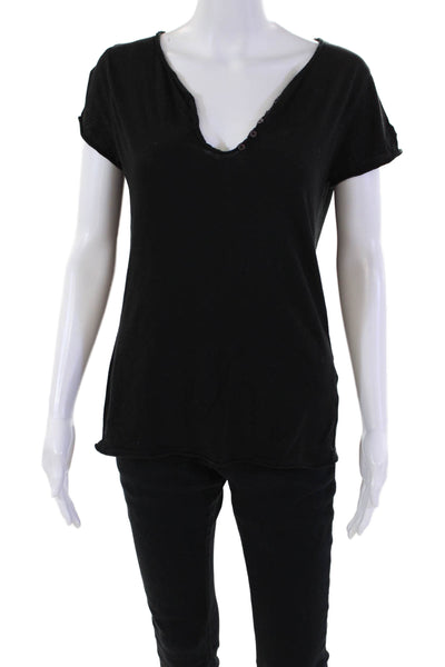 Zadig & Voltaire Womens Short Sleeve V Neck Boxy Tee Shirt Black Size Medium