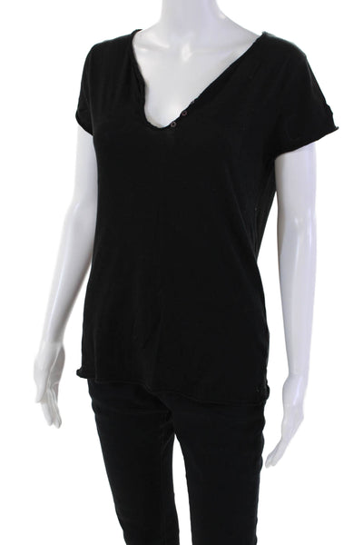 Zadig & Voltaire Womens Short Sleeve V Neck Boxy Tee Shirt Black Size Medium