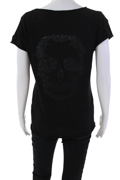 Zadig & Voltaire Womens Short Sleeve V Neck Boxy Tee Shirt Black Size Medium