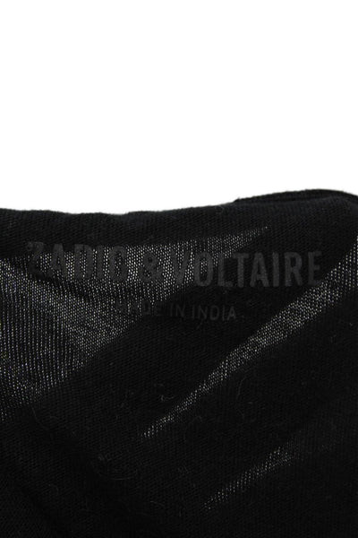 Zadig & Voltaire Womens Short Sleeve V Neck Boxy Tee Shirt Black Size Medium