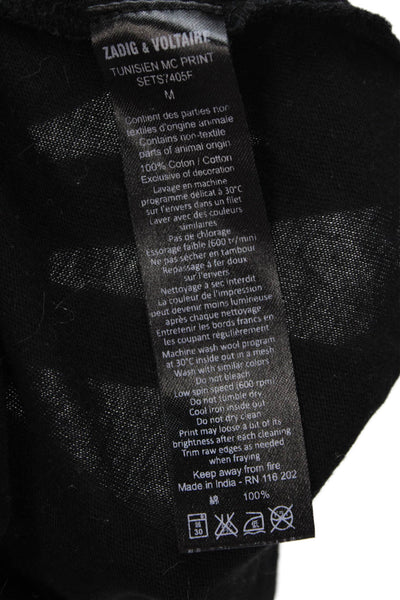 Zadig & Voltaire Womens Short Sleeve V Neck Boxy Tee Shirt Black Size Medium