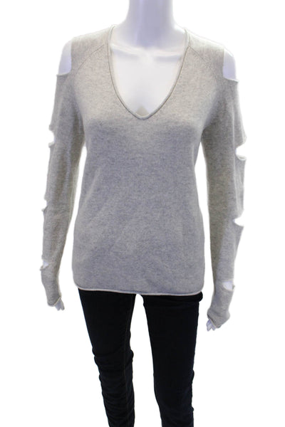 Aqua Womens Long Cut Out Sleeve V Neck Cashmere Knit Sweater Gray Size Small