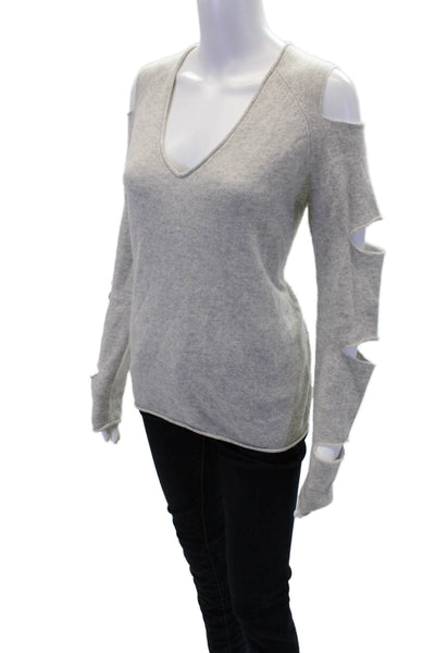 Aqua Womens Long Cut Out Sleeve V Neck Cashmere Knit Sweater Gray Size Small