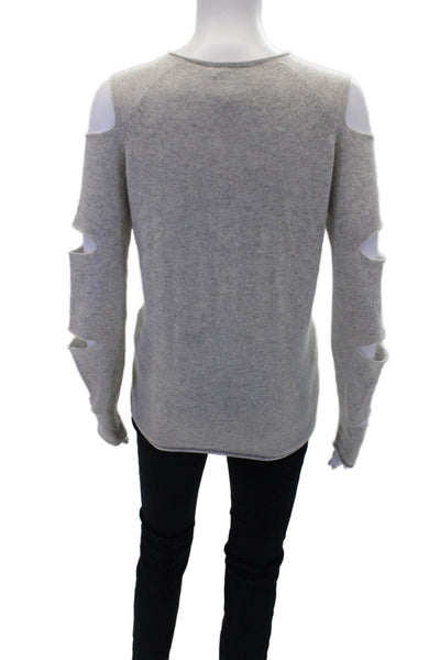 Aqua Womens Long Cut Out Sleeve V Neck Cashmere Knit Sweater Gray Size Small