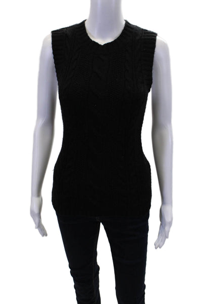 Autumn Cashmere Womens Sleeveless Crew Neck Cable Knit Top Black Size Small