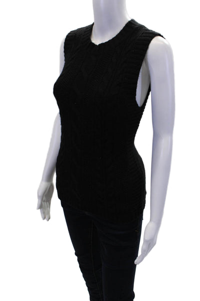 Autumn Cashmere Womens Sleeveless Crew Neck Cable Knit Top Black Size Small