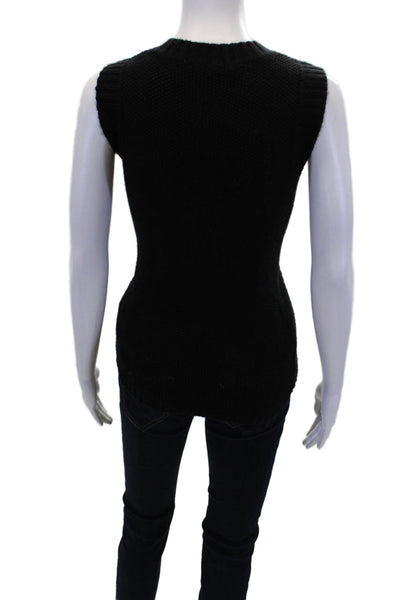 Autumn Cashmere Womens Sleeveless Crew Neck Cable Knit Top Black Size Small