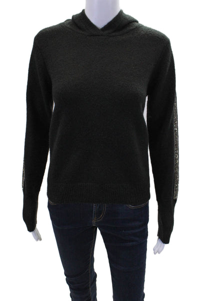 Aqua Womens Pullover Crystal Trim Hoodie Sweatshirt Black Size Medium