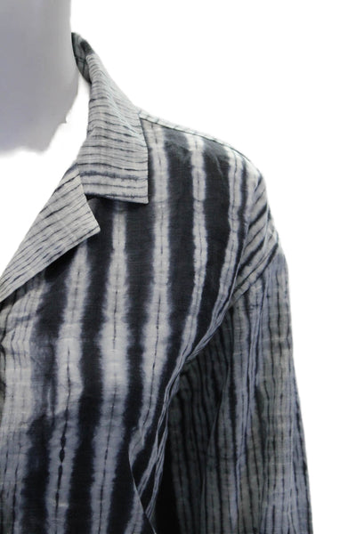 John Patrick Womens Button Front Collared Tie Dyed Shirt Blue Cotton Size Medium