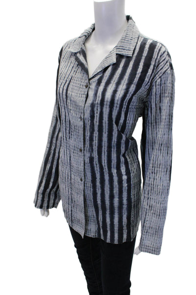 John Patrick Womens Button Front Collared Tie Dyed Shirt Blue Cotton Size Medium