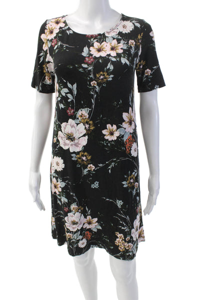 Yumi Kim Womens Soft Floral Printed Short Sleeve T-Shirt Dress Black Size XS