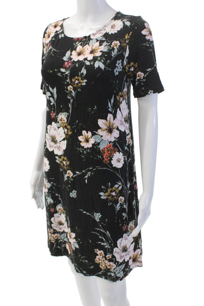 Yumi Kim Womens Soft Floral Printed Short Sleeve T-Shirt Dress Black Size XS