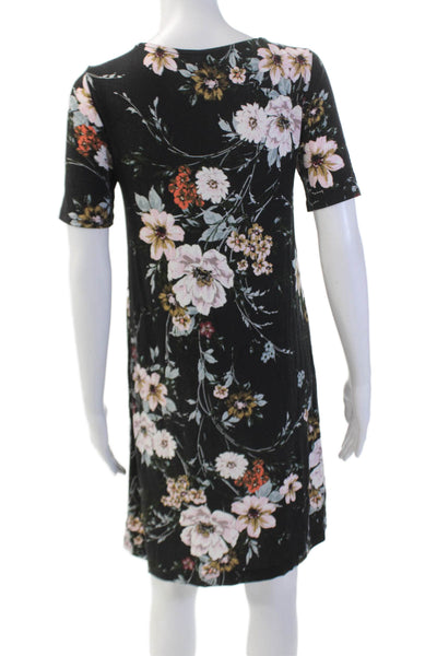 Yumi Kim Womens Soft Floral Printed Short Sleeve T-Shirt Dress Black Size XS