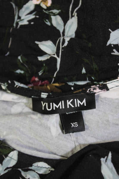 Yumi Kim Womens Soft Floral Printed Short Sleeve T-Shirt Dress Black Size XS