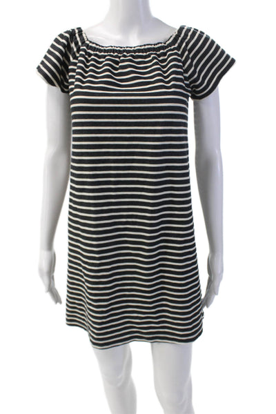 Madewell Womens Cotton Stripe Printed Off The Shoulder Mini Dress Blue Size S