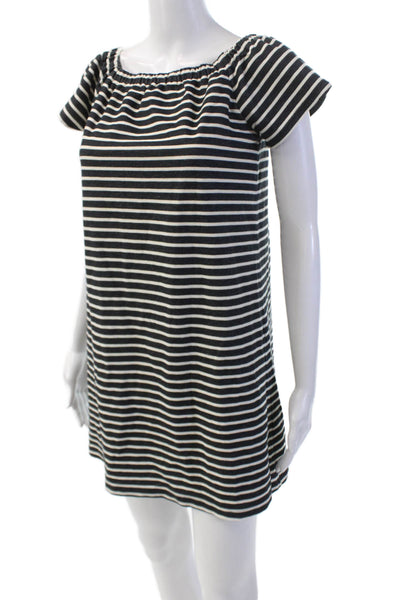 Madewell Womens Cotton Stripe Printed Off The Shoulder Mini Dress Blue Size S