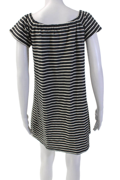 Madewell Womens Cotton Stripe Printed Off The Shoulder Mini Dress Blue Size S