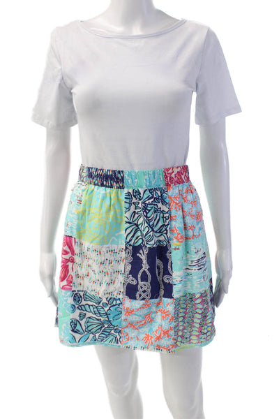 Lilly Pulitzer Womens Cotton Graphic Patchwork Print Mini Skirt Blue Size XS