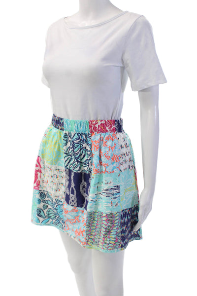 Lilly Pulitzer Womens Cotton Graphic Patchwork Print Mini Skirt Blue Size XS