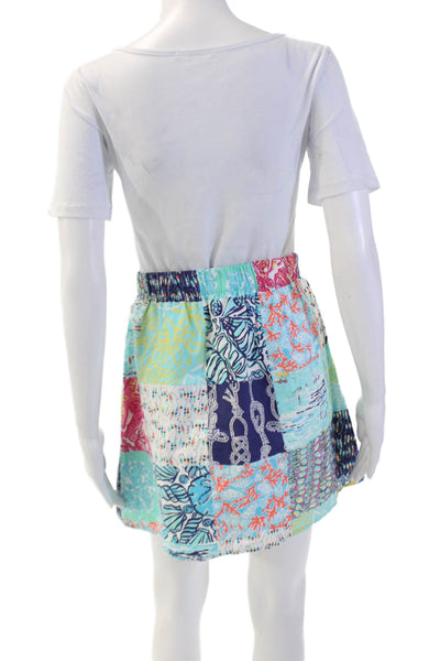 Lilly Pulitzer Womens Cotton Graphic Patchwork Print Mini Skirt Blue Size XS