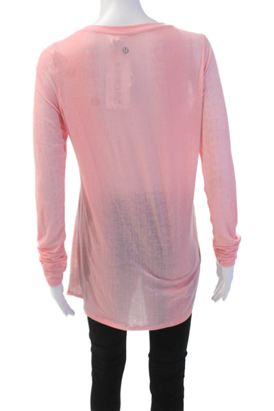 Lululemon Womens Basic Long Sleeve Scoop Neck Sheer Florescent Pink Size 6