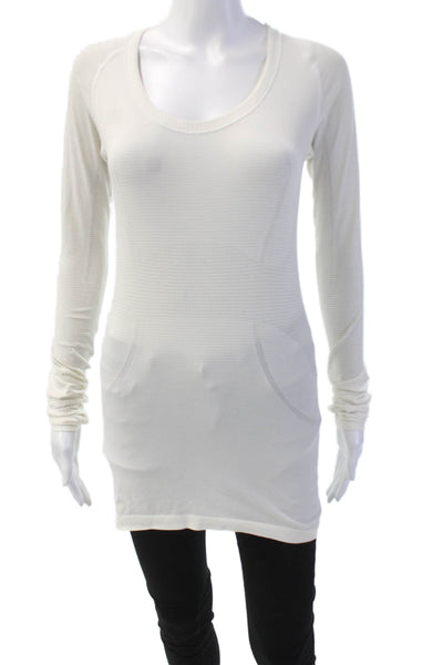 Lululemon Womens Stripe Print Scoop Neck Long Sleeve Stretch Shirt White Size 6