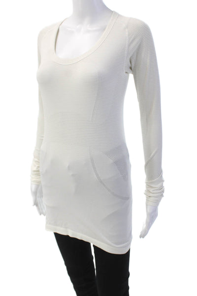 Lululemon Womens Stripe Print Scoop Neck Long Sleeve Stretch Shirt White Size 6