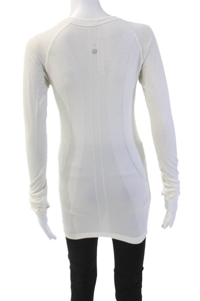 Lululemon Womens Stripe Print Scoop Neck Long Sleeve Stretch Shirt White Size 6