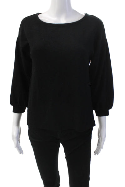 J Crew Womens Solid Round Neck 3/4 Length Puff Sleeve Blouse Black Size XS