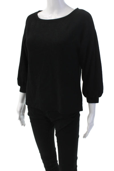 J Crew Womens Solid Round Neck 3/4 Length Puff Sleeve Blouse Black Size XS