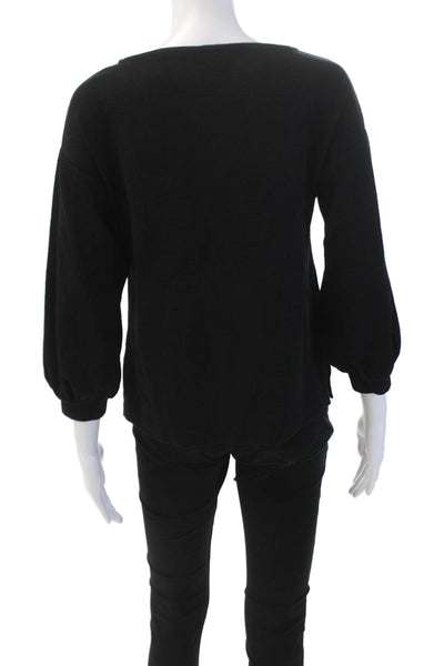 J Crew Womens Solid Round Neck 3/4 Length Puff Sleeve Blouse Black Size XS