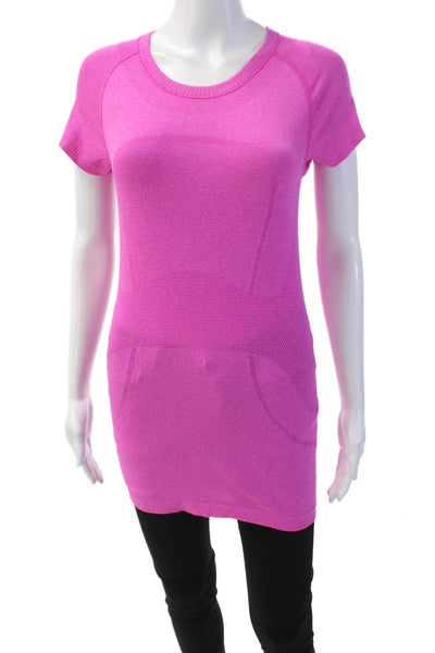 Lululemon Womens Solid Stretch Short Sleeve Activewear T-Shirt Hot Pink Size 6