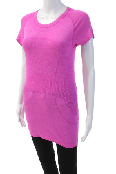 Lululemon Womens Solid Stretch Short Sleeve Activewear T-Shirt Hot Pink Size 6