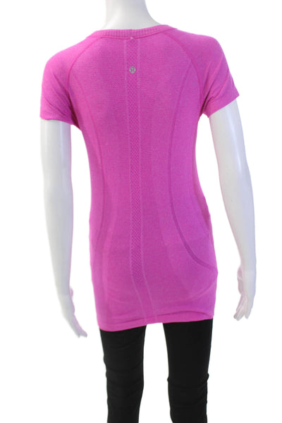 Lululemon Womens Solid Stretch Short Sleeve Activewear T-Shirt Hot Pink Size 6