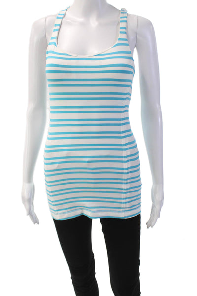 Lululemon Womens Stripe Print Strappy Scoop Neck Athletic Tank Top White Size 4