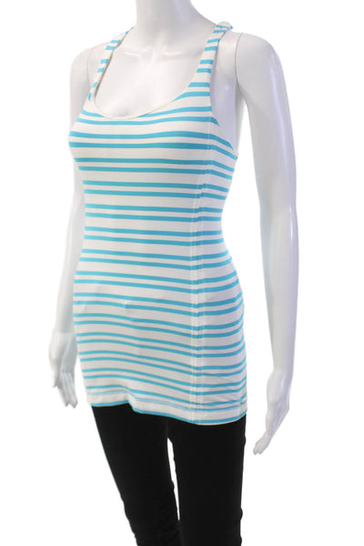 Lululemon Womens Stripe Print Strappy Scoop Neck Athletic Tank Top White Size 4
