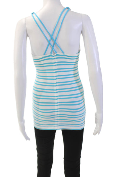 Lululemon Womens Stripe Print Strappy Scoop Neck Athletic Tank Top White Size 4