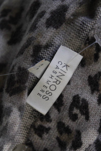 Kinross Cashmere Womens Animal Print Mock Neck Pullover Sweater Gray Size S