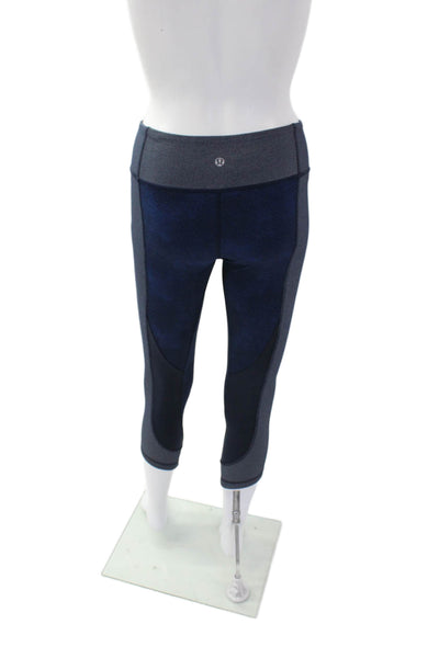 Lululemon Womens Printed Low Rise Cropped Leggings Navy Blue Size 4